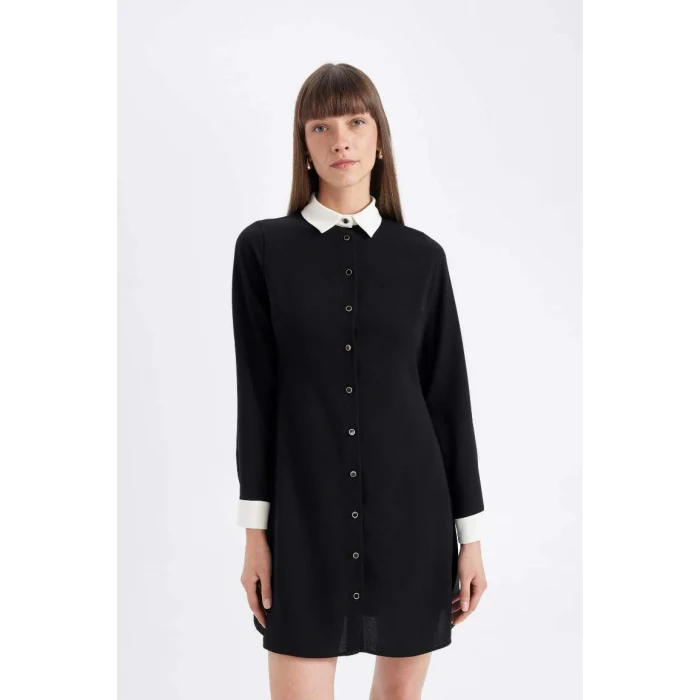 D2874 Krep Uzun Kollu Mini Elbise