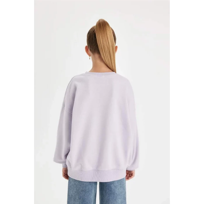 D2880 Oversize Geniş Kalıp Bisiklet Yaka Baskılı Sweatshirt