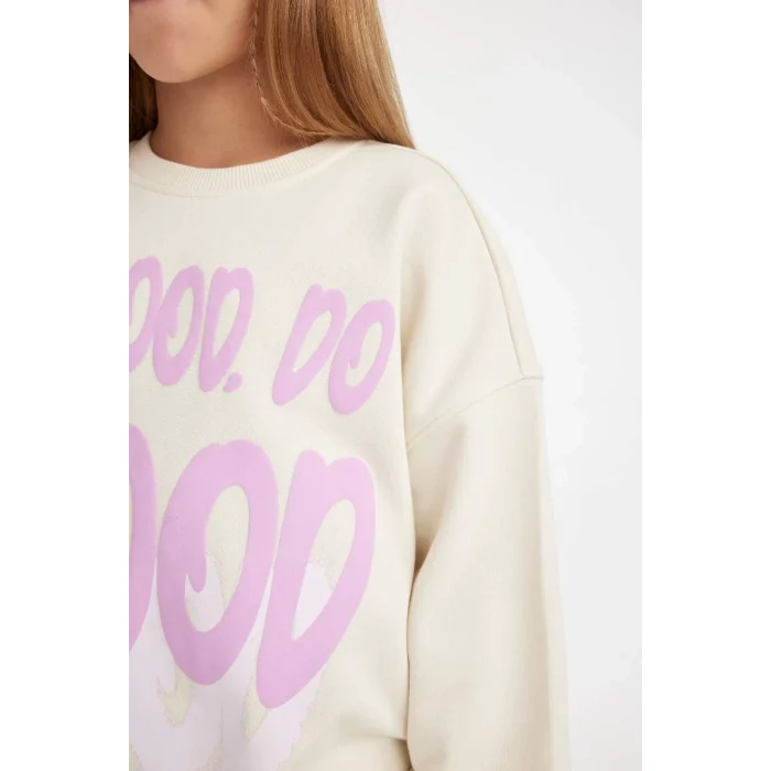 D2880 Oversize Geniş Kalıp Bisiklet Yaka Baskılı Sweatshirt