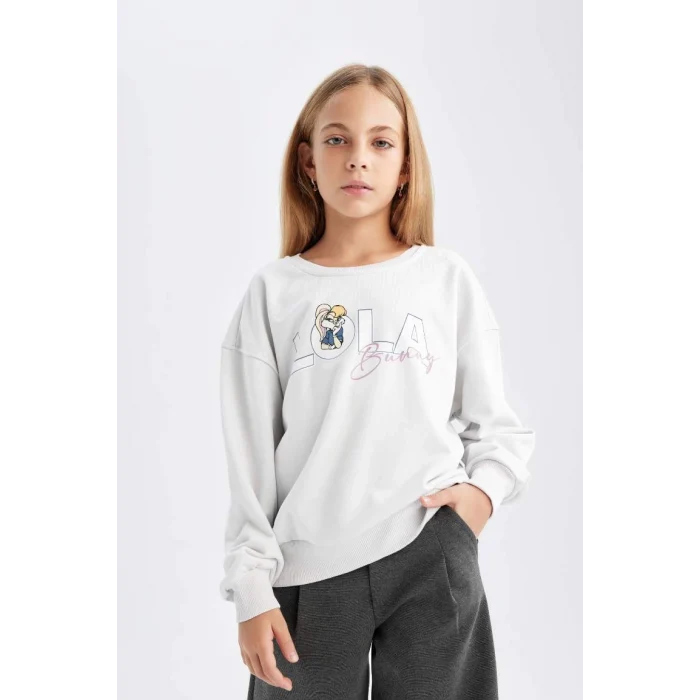 D2985 Looney Tunes Baskılı Relax Fit Bisiklet Yaka Sweatshirt