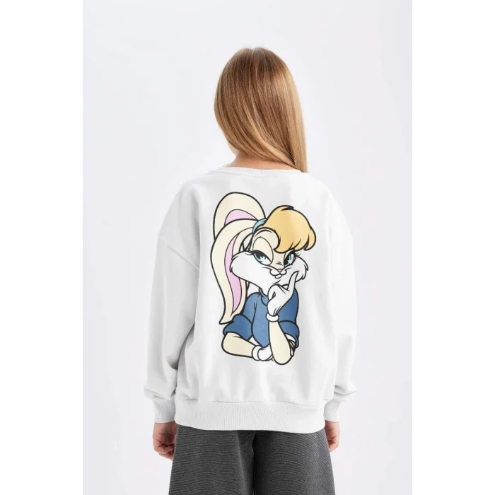 D2985 Looney Tunes Baskılı Relax Fit Bisiklet Yaka Sweatshirt