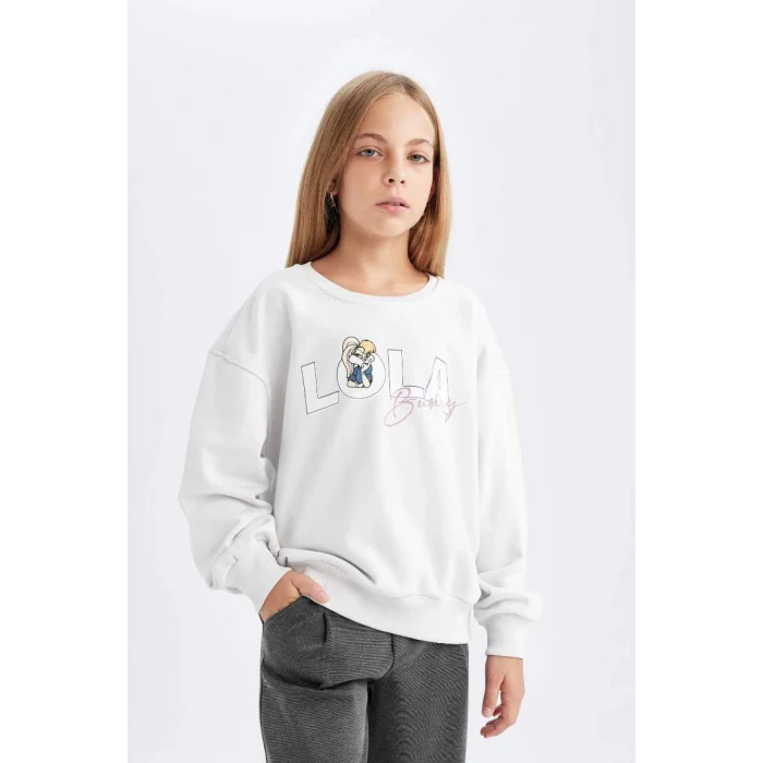 D2985 Looney Tunes Baskılı Relax Fit Bisiklet Yaka Sweatshirt