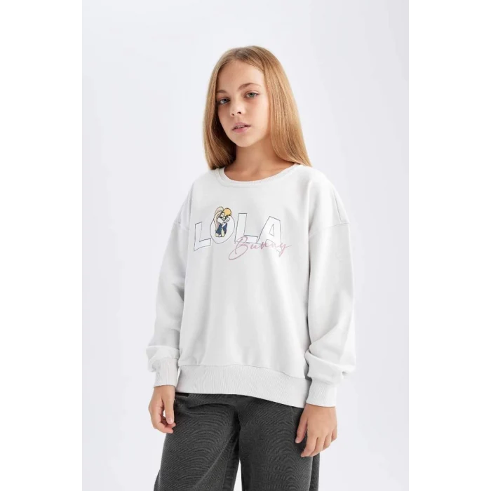 D2985 Looney Tunes Baskılı Relax Fit Bisiklet Yaka Sweatshirt