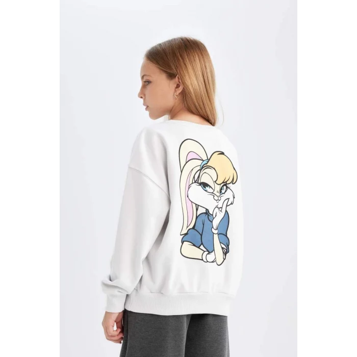 D2985 Looney Tunes Baskılı Relax Fit Bisiklet Yaka Sweatshirt