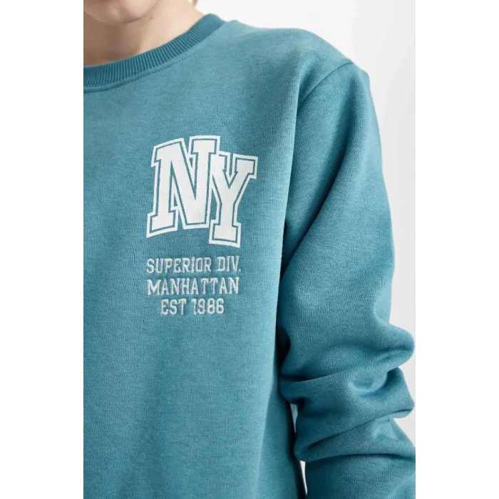 D3026 Erkek Çocuk Baskılı Bisiklet Yaka Kalın Sweatshirt