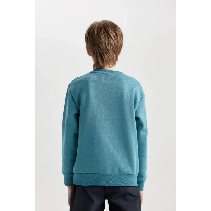 D3026 Erkek Çocuk Baskılı Bisiklet Yaka Kalın Sweatshirt