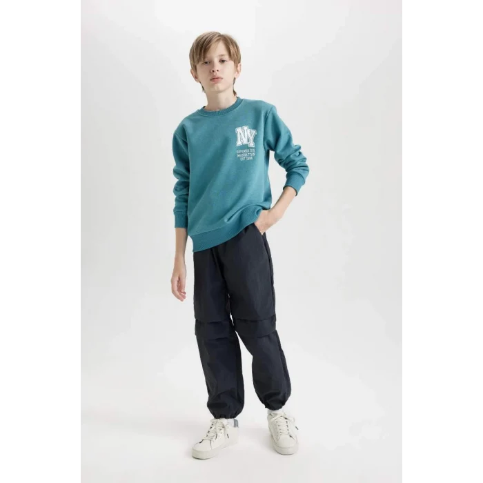 D3026 Erkek Çocuk Baskılı Bisiklet Yaka Kalın Sweatshirt