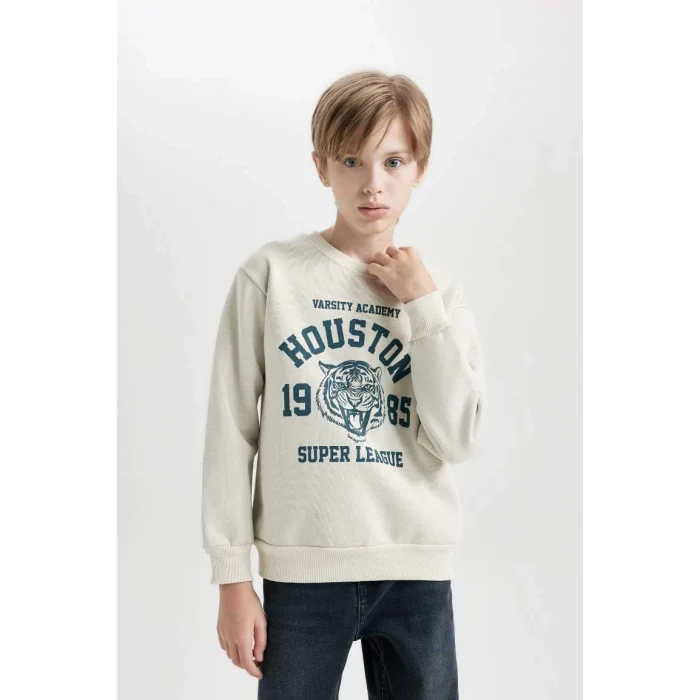 D3030 Bisiklet Yaka Baskılı Sweatshirt