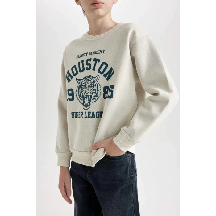 D3030 Bisiklet Yaka Baskılı Sweatshirt