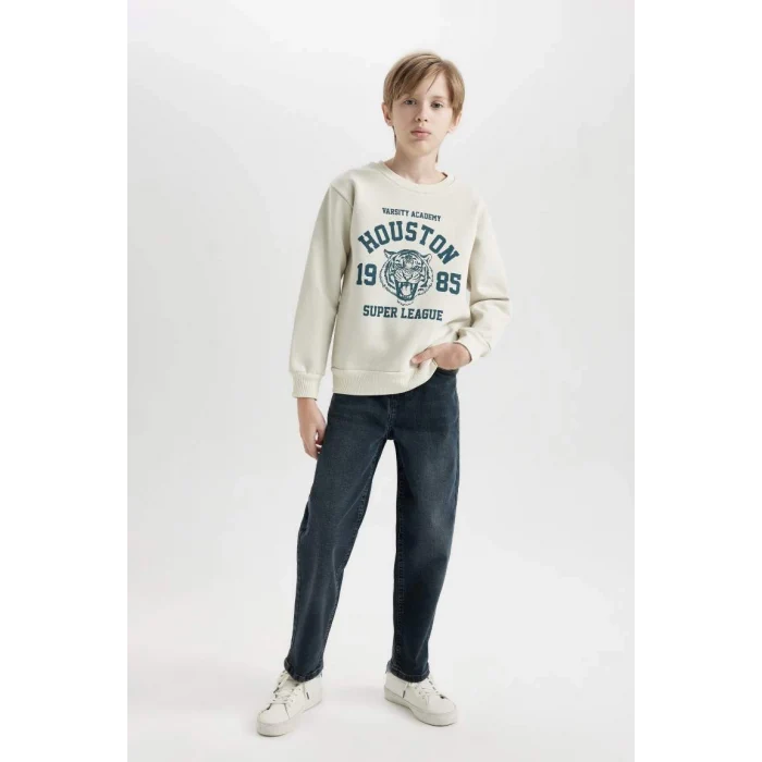 D3030 Bisiklet Yaka Baskılı Sweatshirt