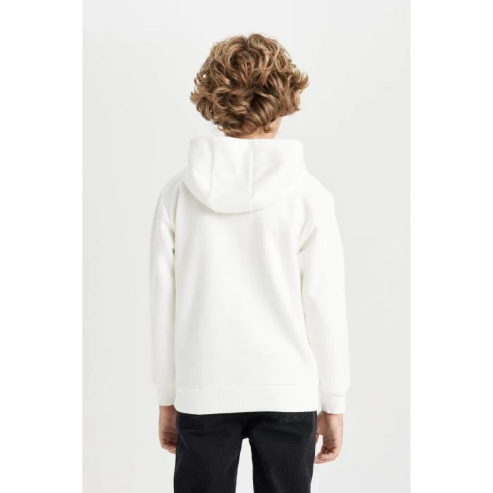 D3097 Kapüşonlu Slogan Baskılı Kalın Sweatshirt