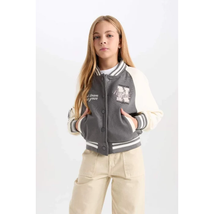 D3108 Nakışlı Kolej Yaka Bomber Hırka