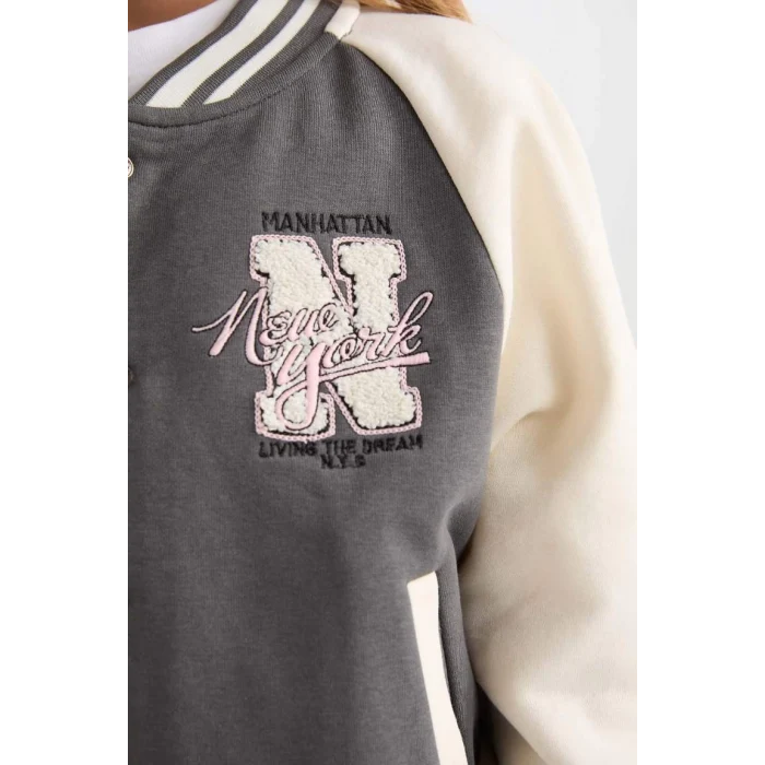 D3108 Nakışlı Kolej Yaka Bomber Hırka