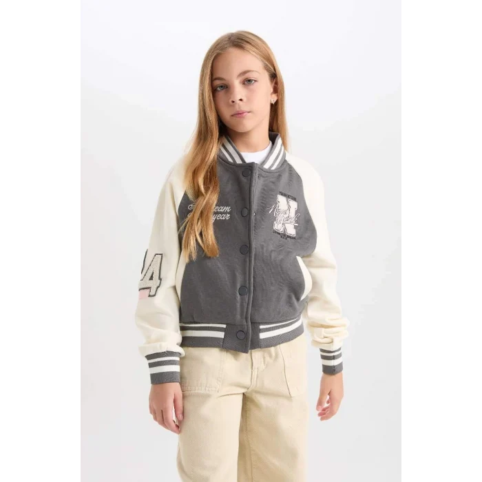 D3108 Nakışlı Kolej Yaka Bomber Hırka