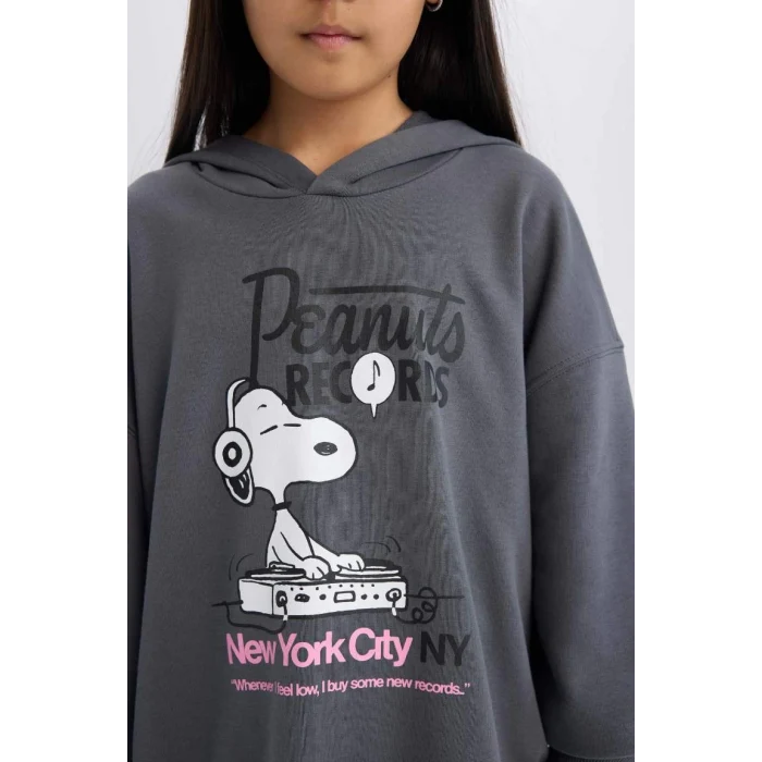 D3110 Kız Çocuk Snoopy Oversize Geniş Kalıp Kapüşonlu Sweatshirt
