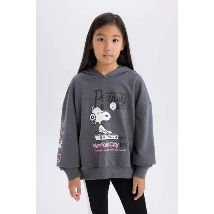 D3110 Kız Çocuk Snoopy Oversize Geniş Kalıp Kapüşonlu Sweatshirt