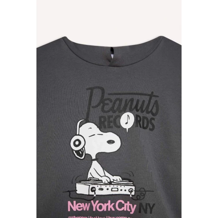 D3110 Kız Çocuk Snoopy Oversize Geniş Kalıp Kapüşonlu Sweatshirt