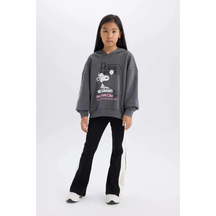D3110 Kız Çocuk Snoopy Oversize Geniş Kalıp Kapüşonlu Sweatshirt