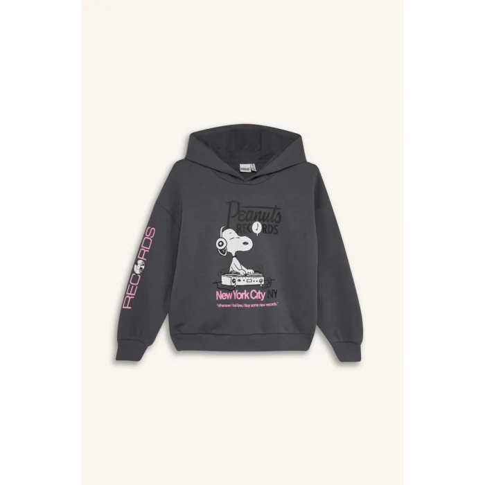 D3110 Kız Çocuk Snoopy Oversize Geniş Kalıp Kapüşonlu Sweatshirt