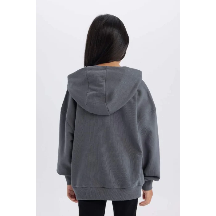 D3110 Kız Çocuk Snoopy Oversize Geniş Kalıp Kapüşonlu Sweatshirt