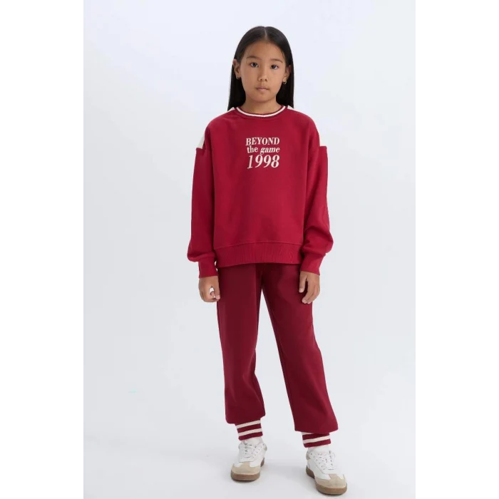 D3204 Beli Paçası Lastikli Baskılı Jogger Eşofman Altı