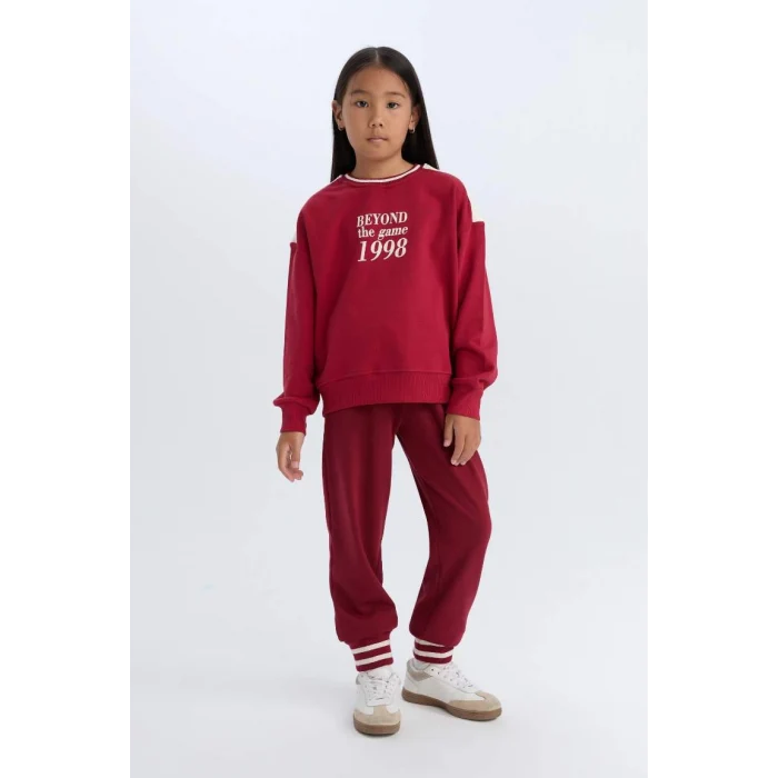 D3204 Beli Paçası Lastikli Baskılı Jogger Eşofman Altı