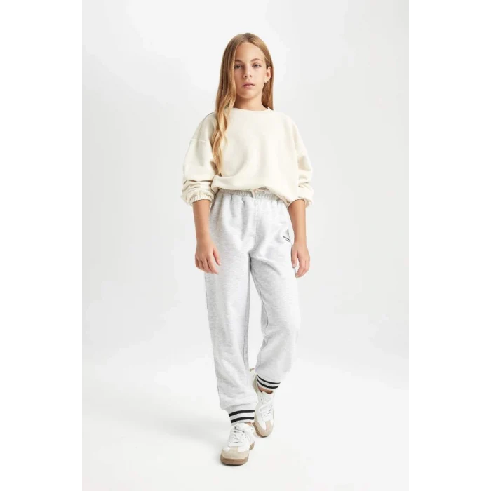 D3205 Beli Paçası Lastikli Baskılı Jogger Eşofman Altı