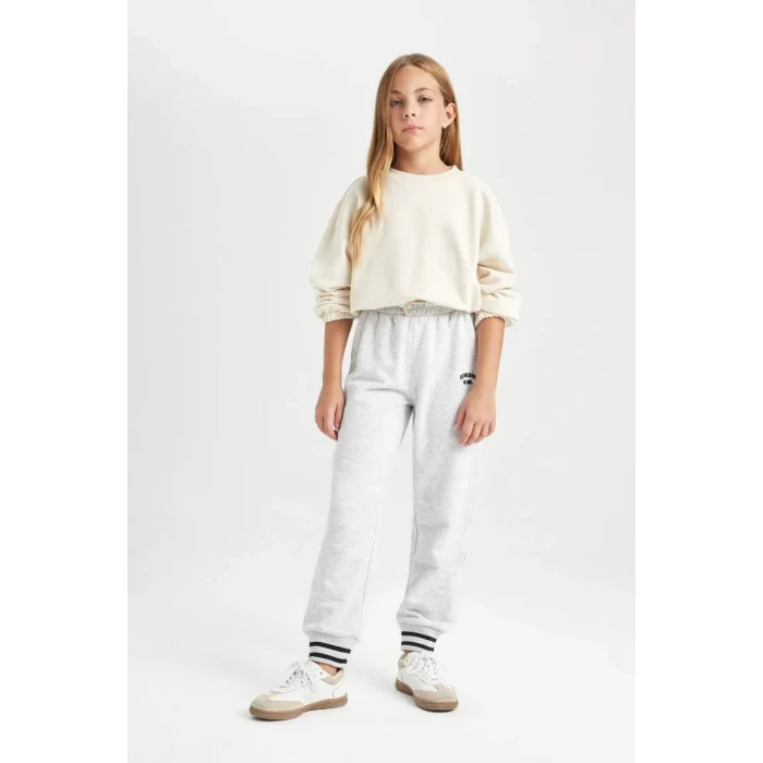 D3205 Beli Paçası Lastikli Baskılı Jogger Eşofman Altı