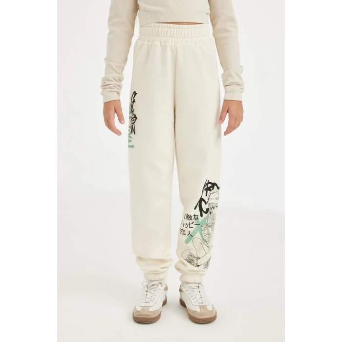 D3207 Beli Paçası Lastikli Baskılı Jogger Eşofman Altı