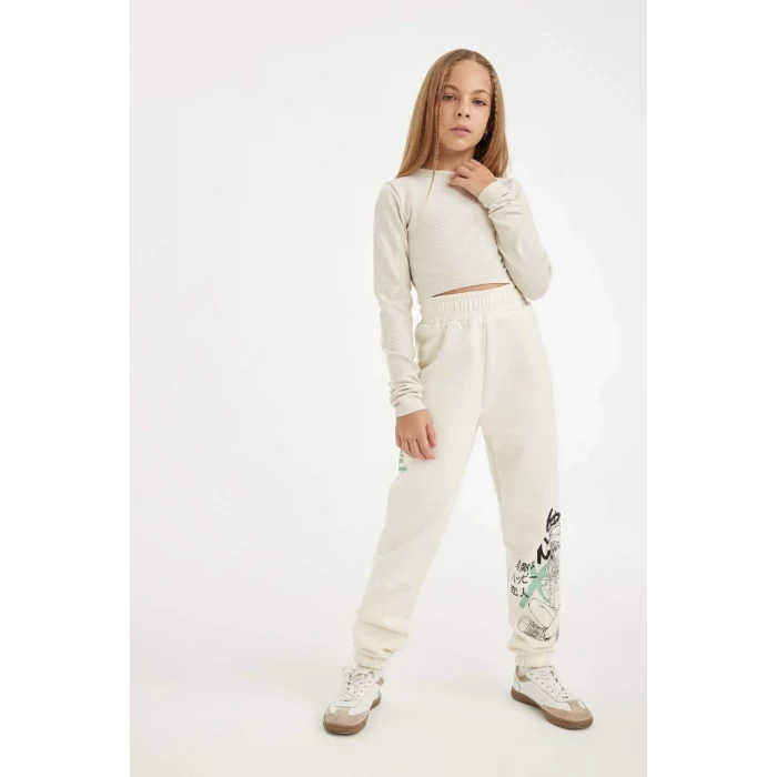 D3207 Beli Paçası Lastikli Baskılı Jogger Eşofman Altı
