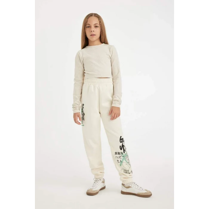 D3207 Beli Paçası Lastikli Baskılı Jogger Eşofman Altı