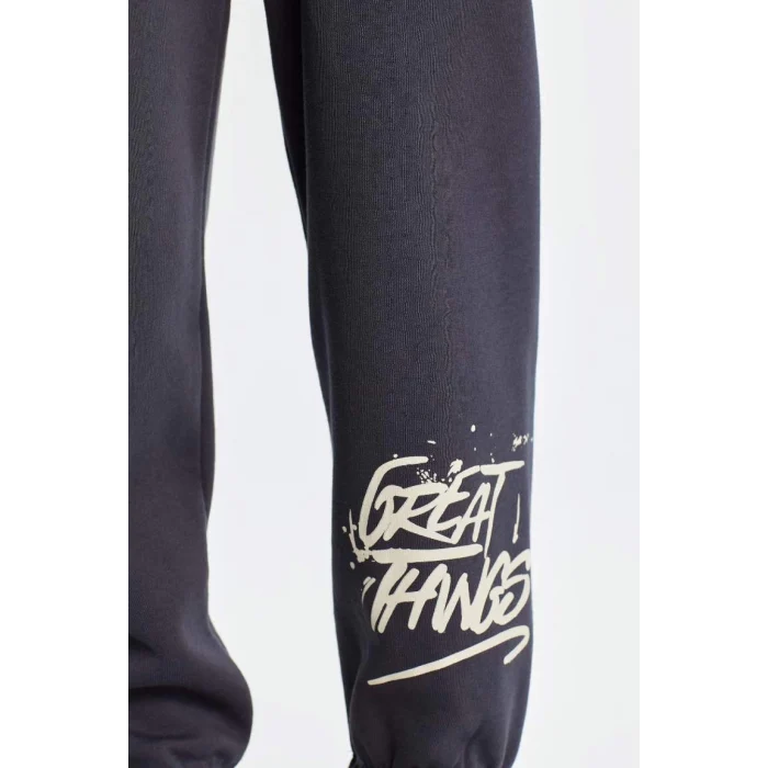 D3208 Baskılı Beli Paçası Lastikli Jogger Eşofman Altı