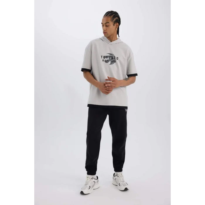 D3251 DeFactoFit Kalın Jogger NBA Chicago Bulls Standart Fit Cepli Beli Bağcıklı Lastikli Paça  Eşofman Altı