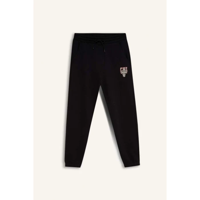 D3251 DeFactoFit Kalın Jogger NBA Chicago Bulls Standart Fit Cepli Beli Bağcıklı Lastikli Paça  Eşofman Altı