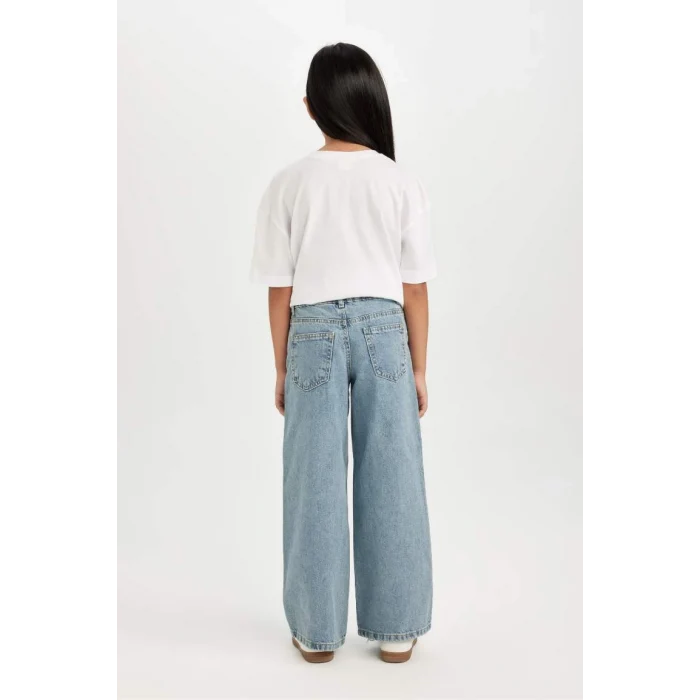 D3371 Wide Leg Jean Yırtık Detaylı Cepli Geniş Bol Paça Pantolon