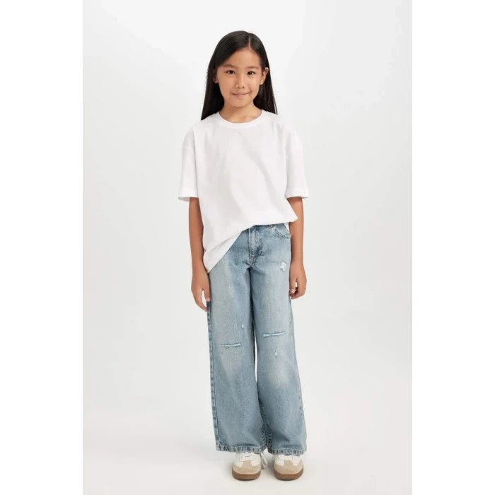 D3371 Wide Leg Jean Yırtık Detaylı Cepli Geniş Bol Paça Pantolon