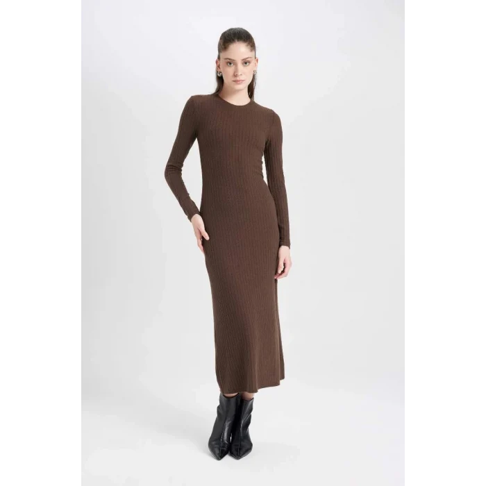 D3373 Bodycon Uzun Kollu Maxi Elbise