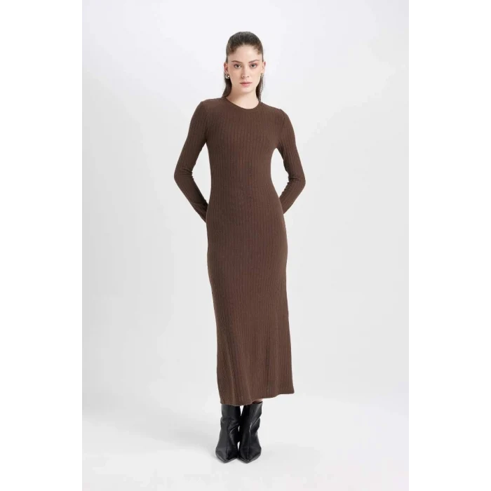 D3373 Bodycon Uzun Kollu Maxi Elbise