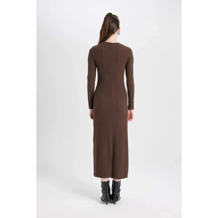 D3373 Bodycon Uzun Kollu Maxi Elbise