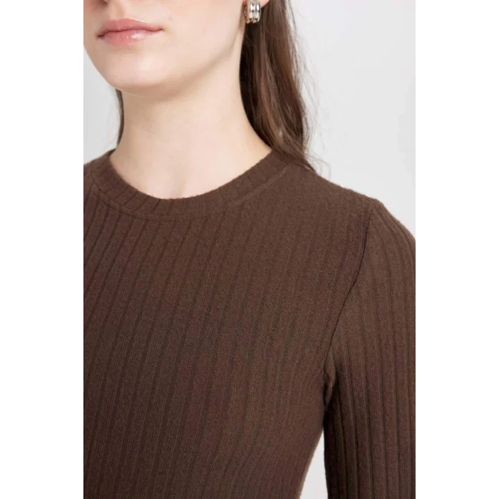 D3373 Bodycon Uzun Kollu Maxi Elbise