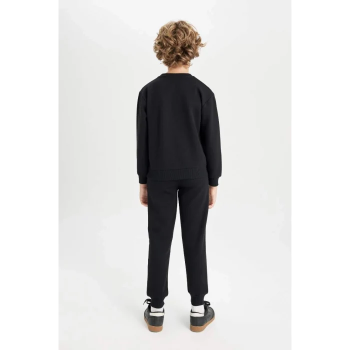 D3560 Erkek Çocuk 2li Takım Baskılı Bisiklet Yaka Sweatshirt Üst Beli Lastikli Jogger Eşofman Altı