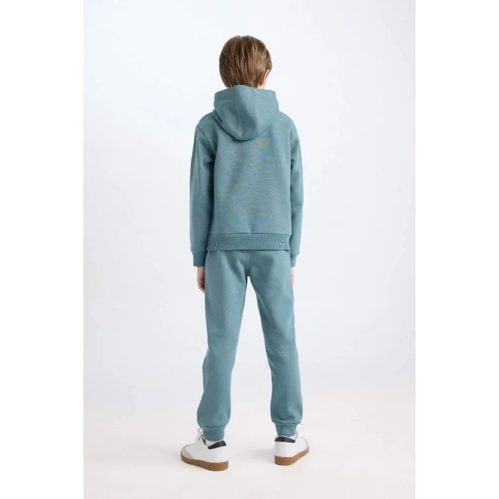 D3561 Erkek Çocuk Kapüşonlu Baskılı Sweatshirt Beli Lastikli Eşofman Altı 2li Takım