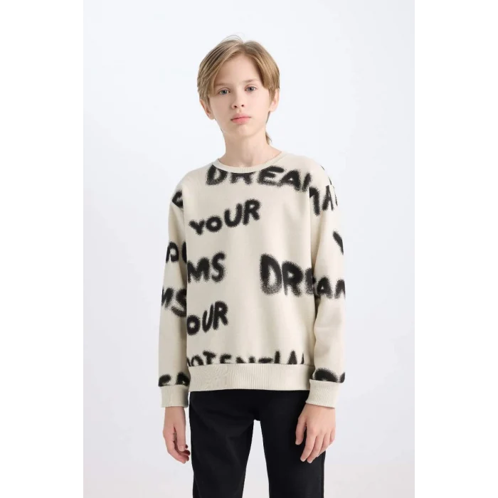 D3562 Desenli Bisiklet Yaka Kalın Sweatshirt Beli Lastikli Jogger Eşofman Altı 2li Takım