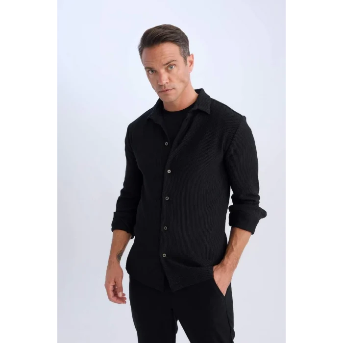 D3692 Modern Fit Polo Yaka Uzun Kollu Gömlek