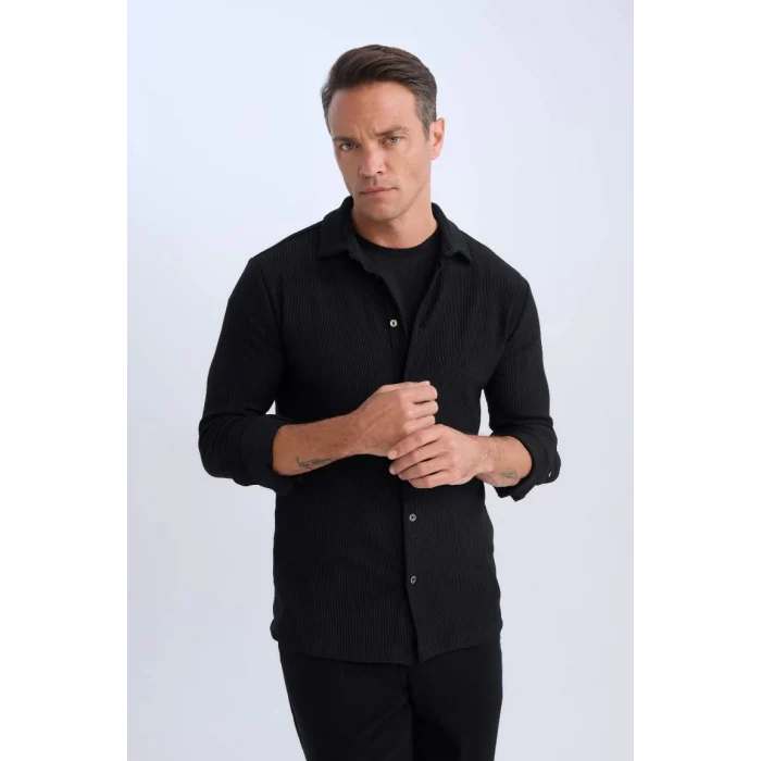 D3692 Modern Fit Polo Yaka Uzun Kollu Gömlek