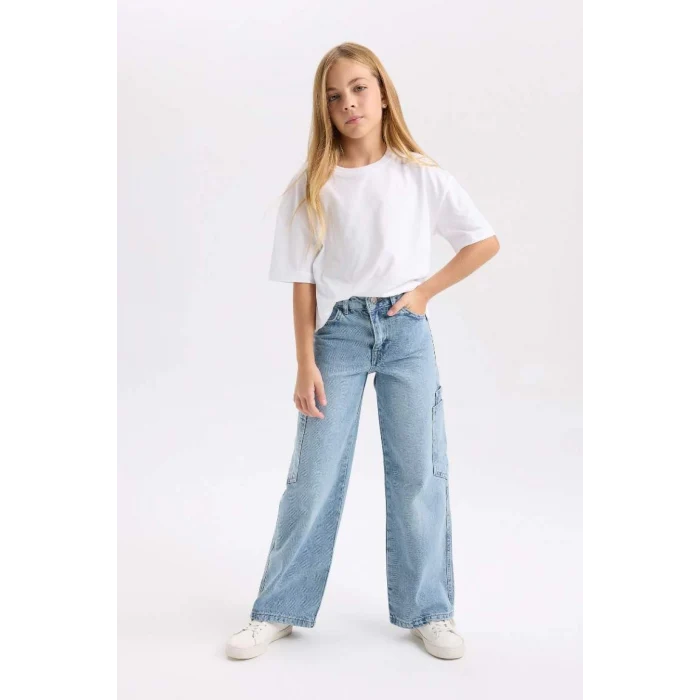 D3718 Wide Leg Kargo Cepli Jean Pantolon