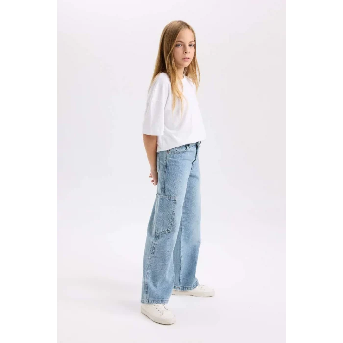 D3718 Wide Leg Kargo Cepli Jean Pantolon