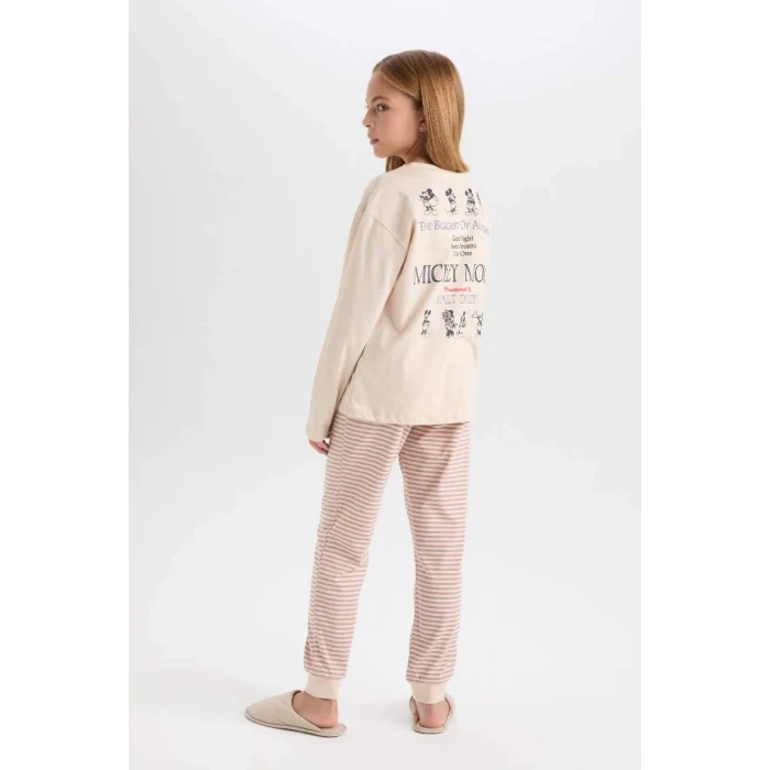 D3748 Disney Mickey & Minnie Uzun Kolu Üst Beli Lastikli Alt Pijama Takım