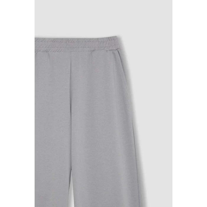 D3759 Wide Leg Cepli Basic Düz Geniş Bol Paça Gri Eşofman Altı
