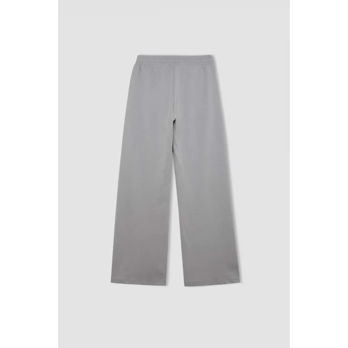 D3759 Wide Leg Cepli Basic Düz Geniş Bol Paça Gri Eşofman Altı